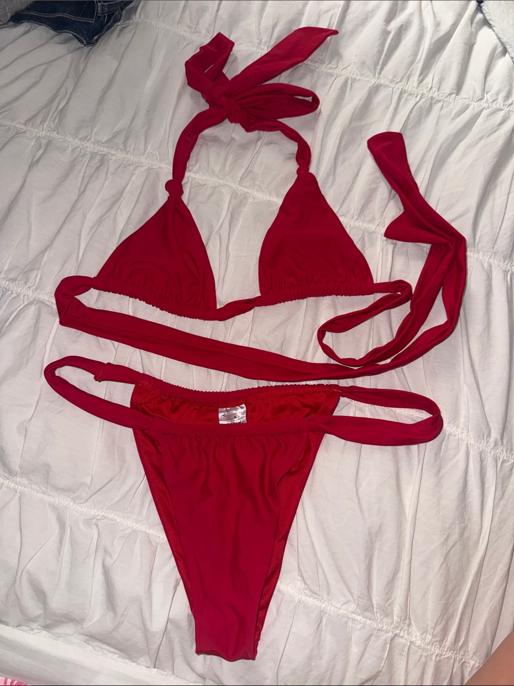 Edikted Red Triangle Tie Bikini Set